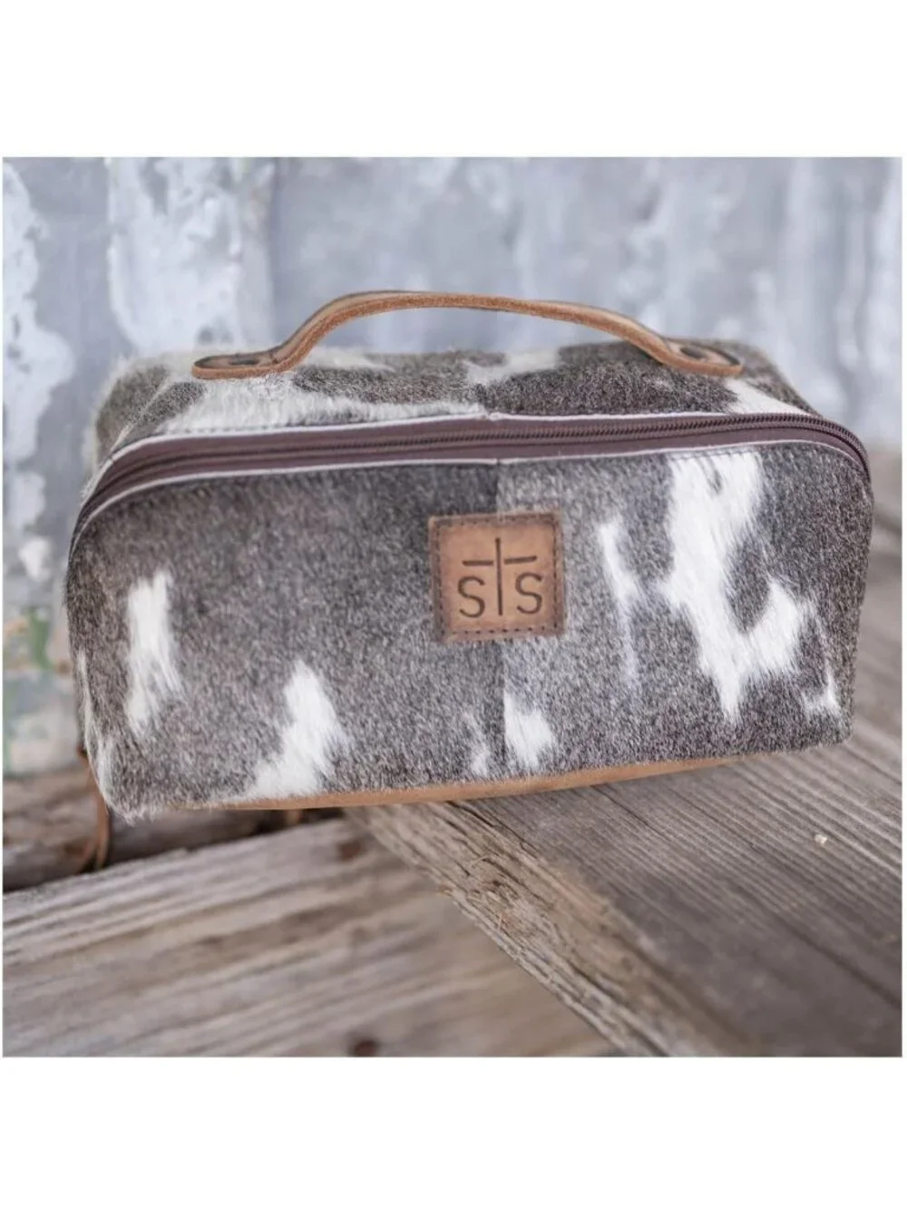 Genuine Leather Cowhide Makeup Bag - Portable Compact Travel Organizer Handbag